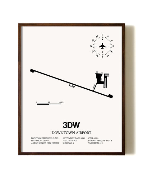 Downtown Airport aviation print in walnut frame