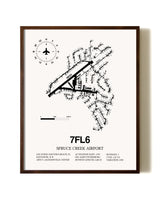 Spruce Creek Airport aviation print in walnut frame