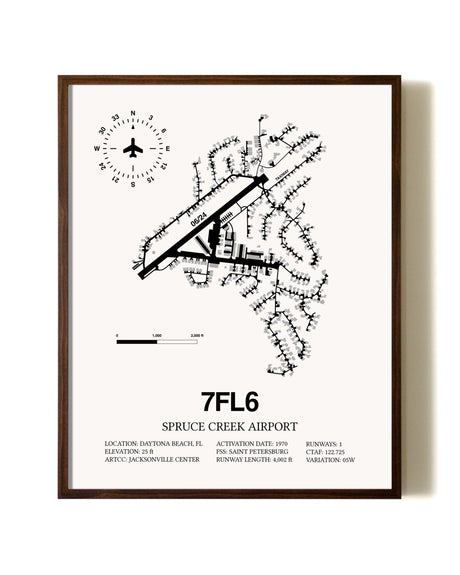 Spruce Creek Airport aviation print in walnut frame