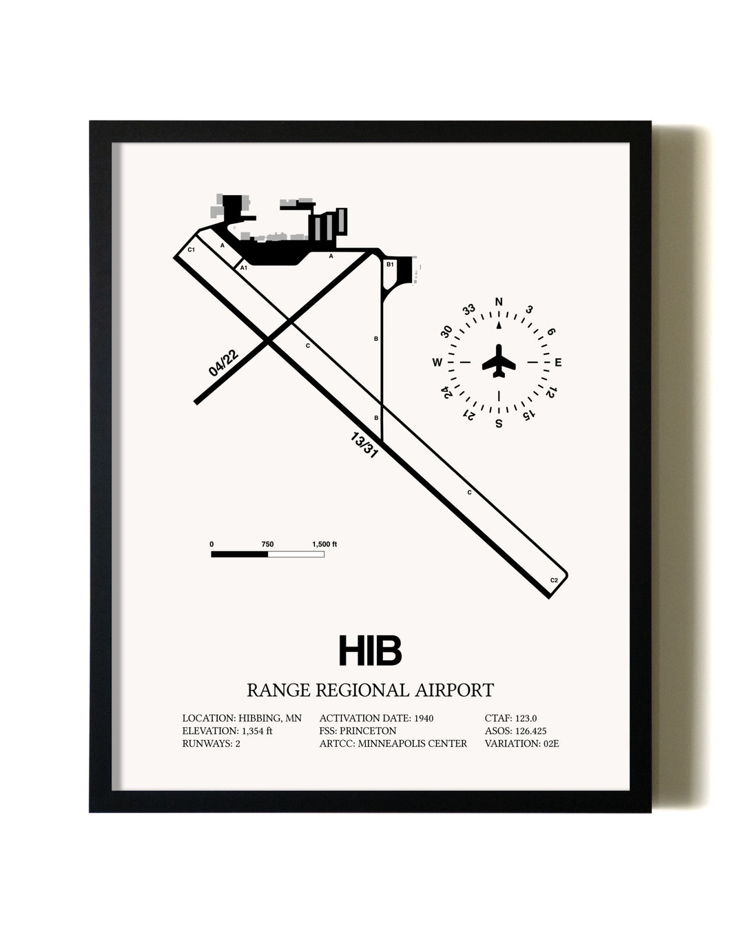 Framed Range Regional Airport wall art poster in black frame