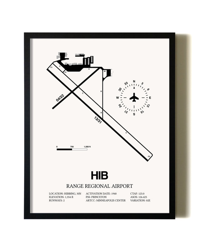 Framed Range Regional Airport wall art poster in black frame