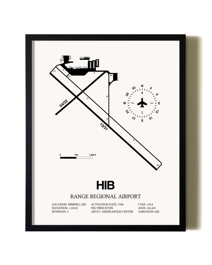 Framed Range Regional Airport wall art poster in black frame