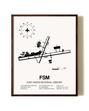 Fort Smith Regional Airport aviation print in walnut frame