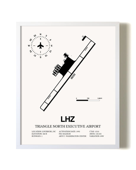 Triangle North Executive Airport airport map poster in oak frame