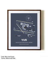 Vancouver International Airport aviation print in walnut frame with mat