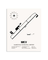 Gray Marksville Municipal Airport framed poster displayed in an airplane hangar