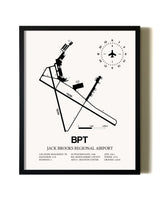 Framed Jack Brooks Regional Airport wall art poster in black frame