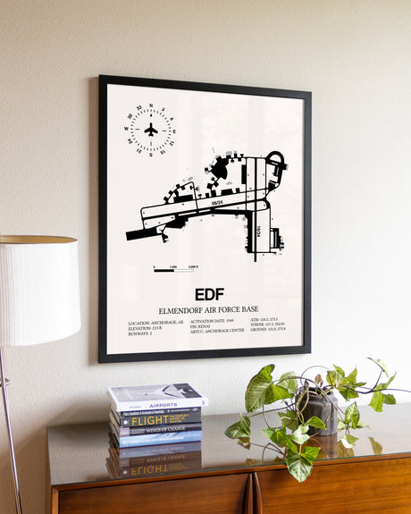 Elmendorf Air Force Base aviation wall décor in black wood frame