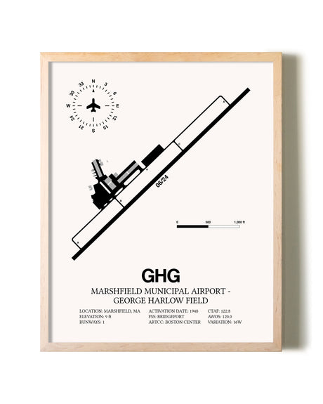 Marshfield Municipal Airport-George Harlow Field framed wall art in white frame