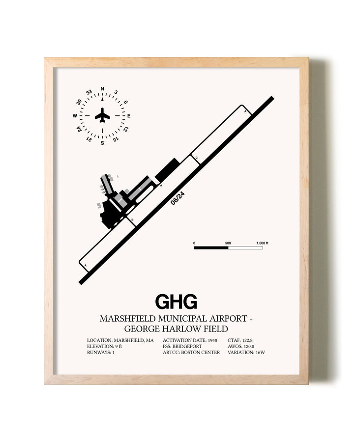 Marshfield Municipal Airport-George Harlow Field framed wall art in white frame