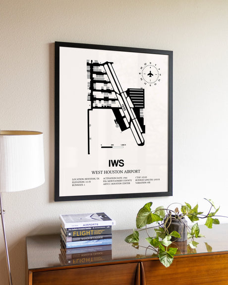 West Houston Airport aviation wall décor in black wood frame