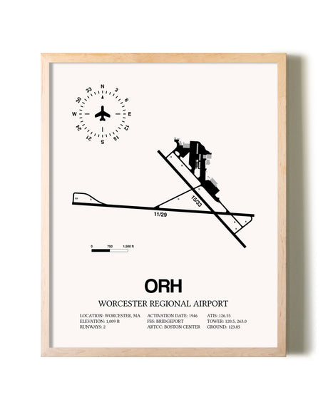Worcester Regional Airport framed wall art in white frame