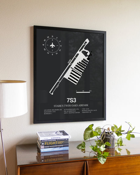 Gray Framed Stark's Twin Oaks Airpark wall art poster in black frame