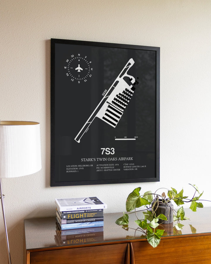 Gray Framed Stark's Twin Oaks Airpark wall art poster in black frame