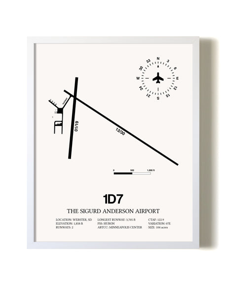 The Sigurd Anderson Airport airport map poster in oak frame