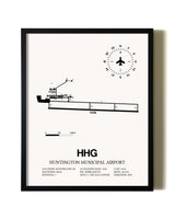 Framed Huntington Municipal Airport wall art poster in black frame