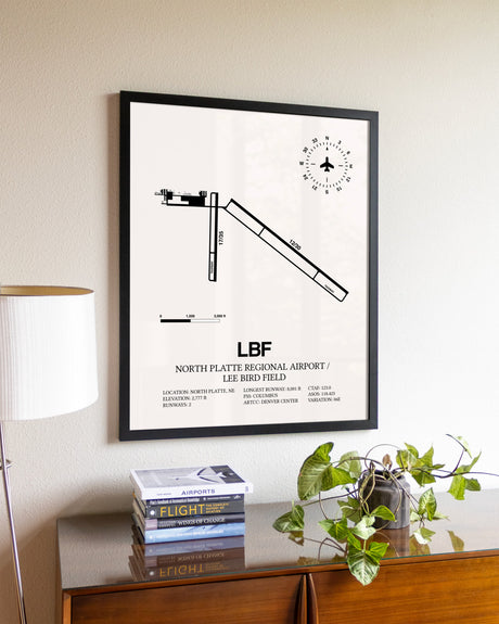 North Platte Regional Airport / Lee Bird Field aviation wall décor in black wood frame