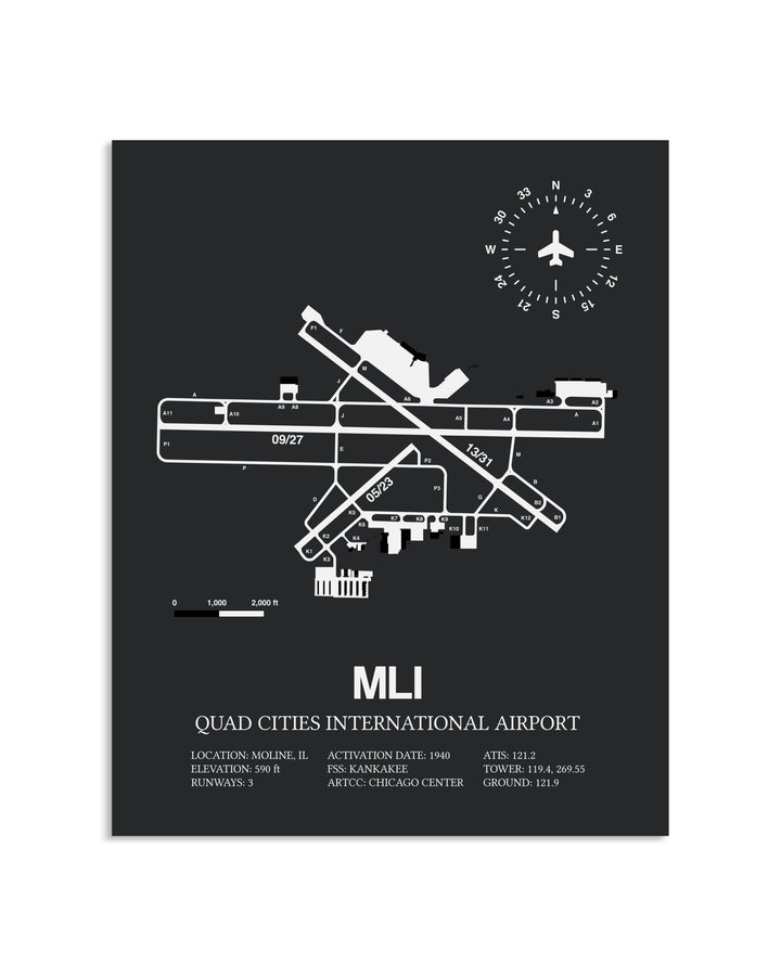 Gray Framed Quad Cities International Airport layout wall art poster