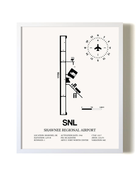 Shawnee Regional Airport airport map poster in oak frame