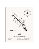 Gray Lake Norman Airpark framed poster displayed in an airplane hangar