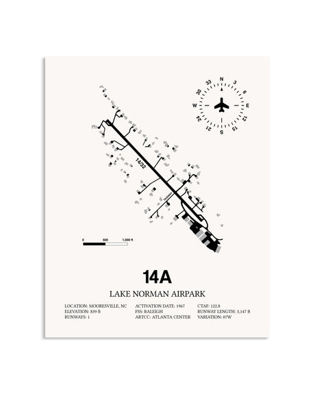 Gray Lake Norman Airpark framed poster displayed in an airplane hangar