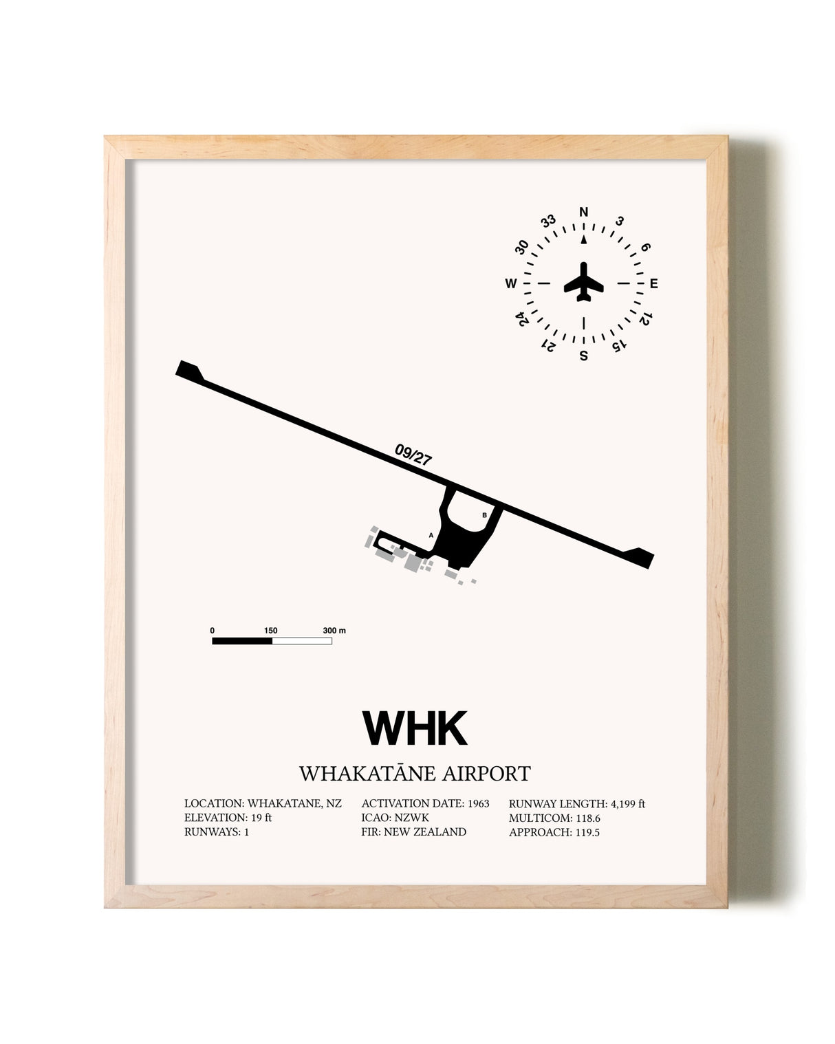 Whakatane Airport framed wall art in white frame
