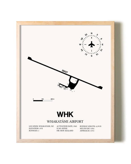 Whakatane Airport framed wall art in white frame