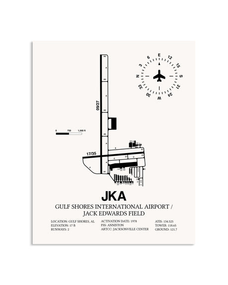 Gray Gulf Shores International Airport / Jack Edwards Field framed poster displayed in an airplane hangar