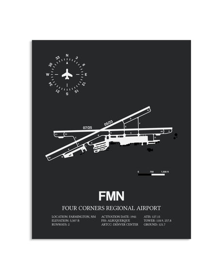 Gray Framed Four Corners Regional Airport layout wall art poster