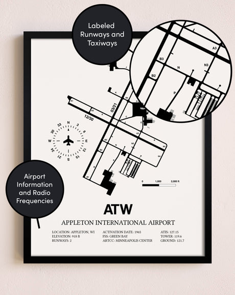 Framed Appleton International Airport layout wall art poster