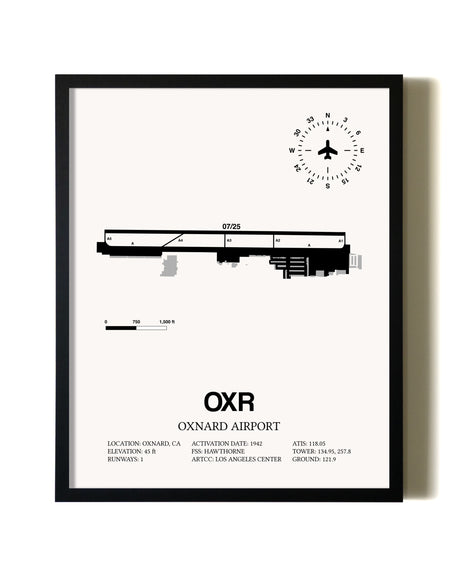Framed Oxnard Airport wall art poster in black frame