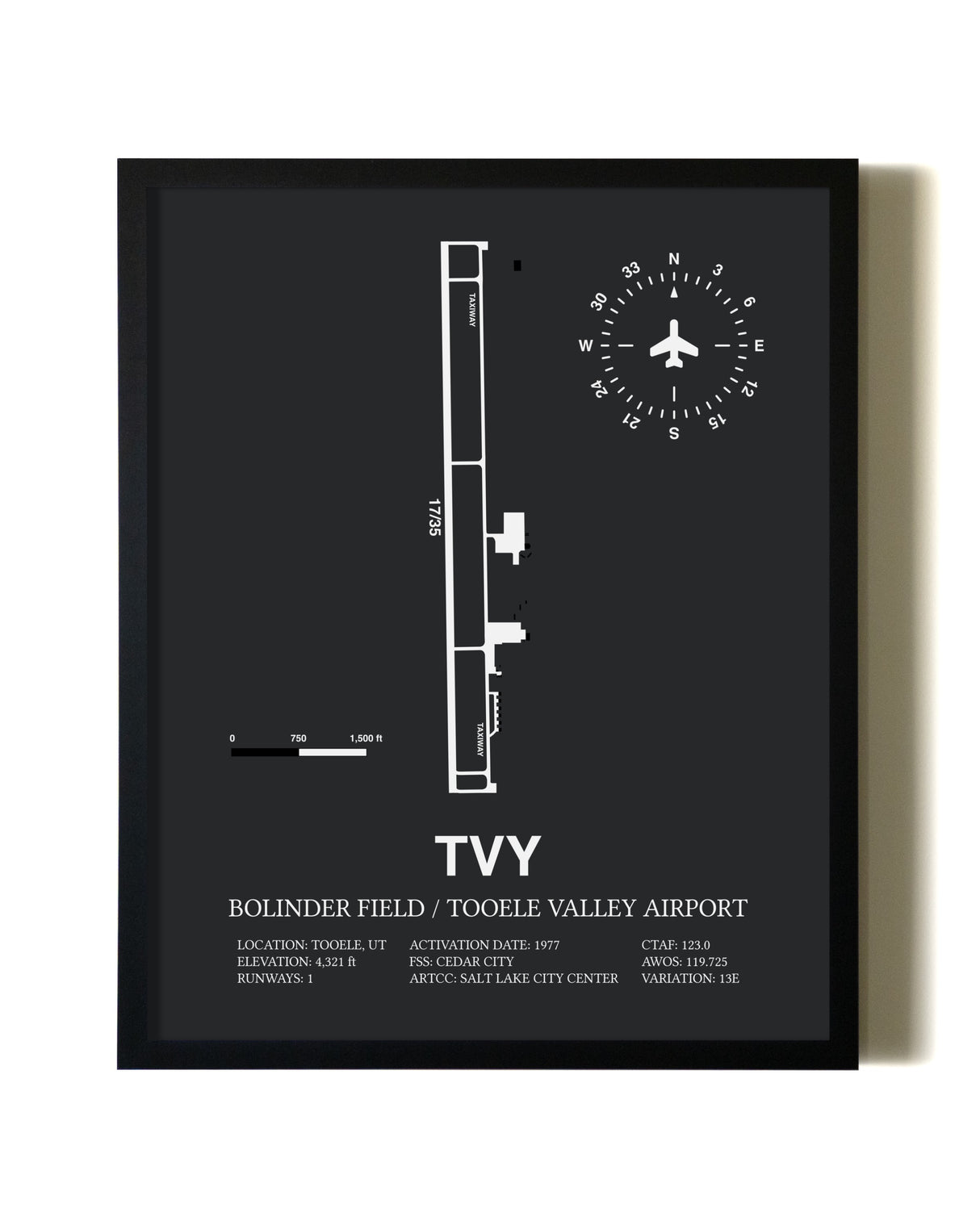 Unframed Bolinder Field / Tooele Valley Airport map print poster