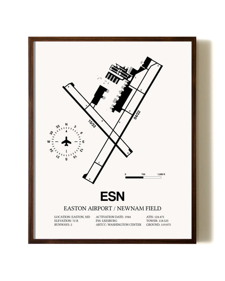 Easton Airport / Newnam Field aviation print in walnut frame