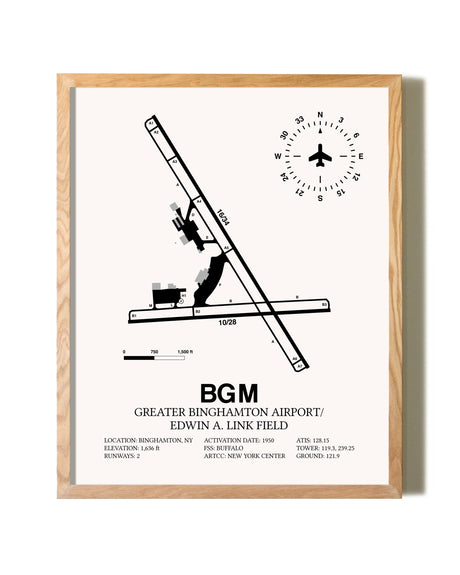 Greater Binghamton Airport / Edwin A. Link Field framed print in natural wood frame