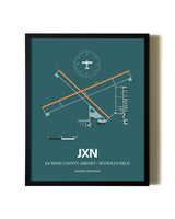 Green Jackson County Airport/Reynolds Field aviation wall décor in black wood frame