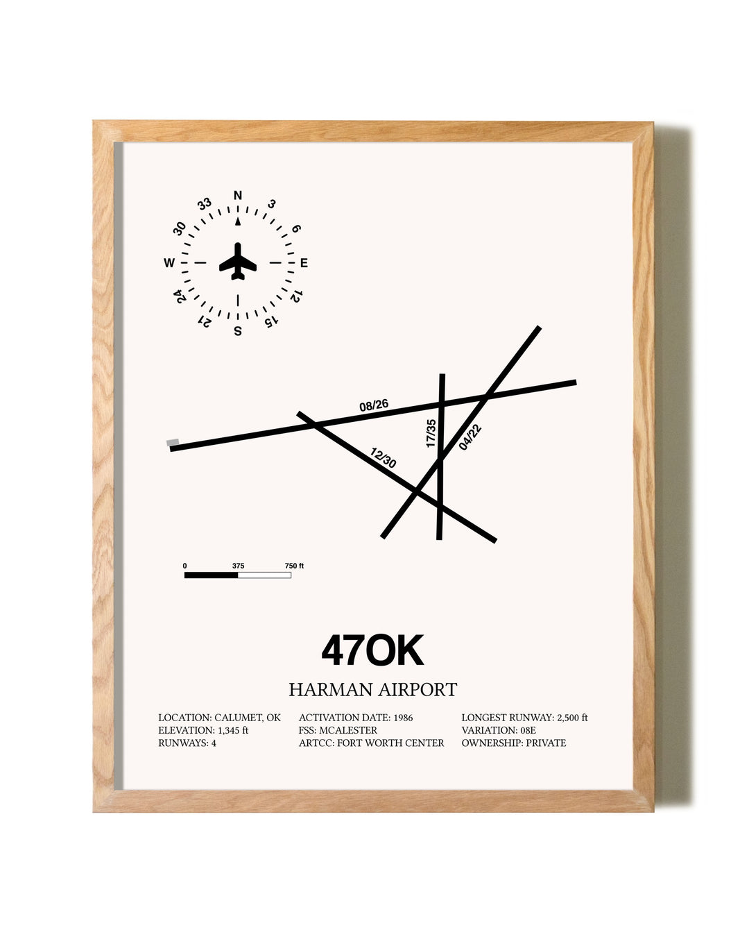 Harman Airport framed print in natural wood frame