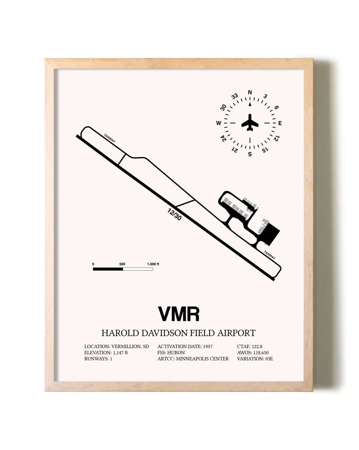 Harold Davidson Field Airport framed wall art in white frame