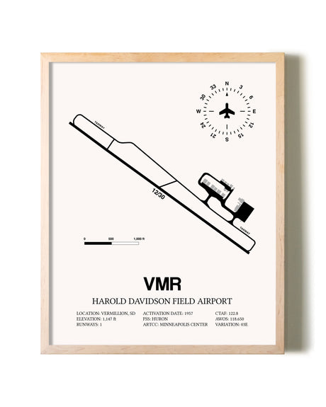 Harold Davidson Field Airport framed wall art in white frame