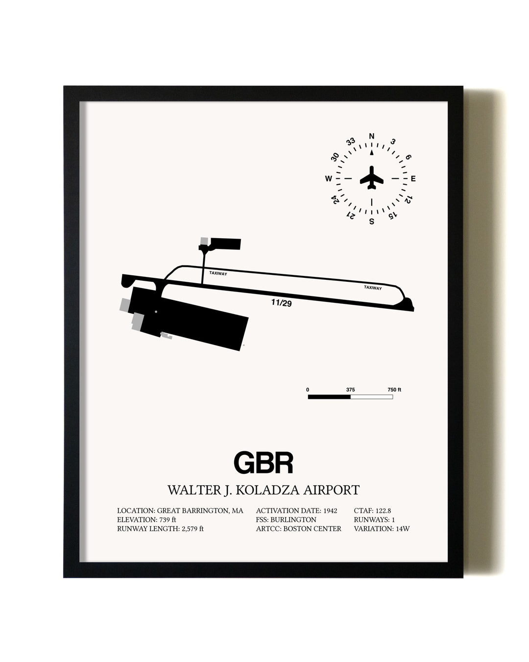 Framed Walter J. Koladza Airport wall art poster in black frame