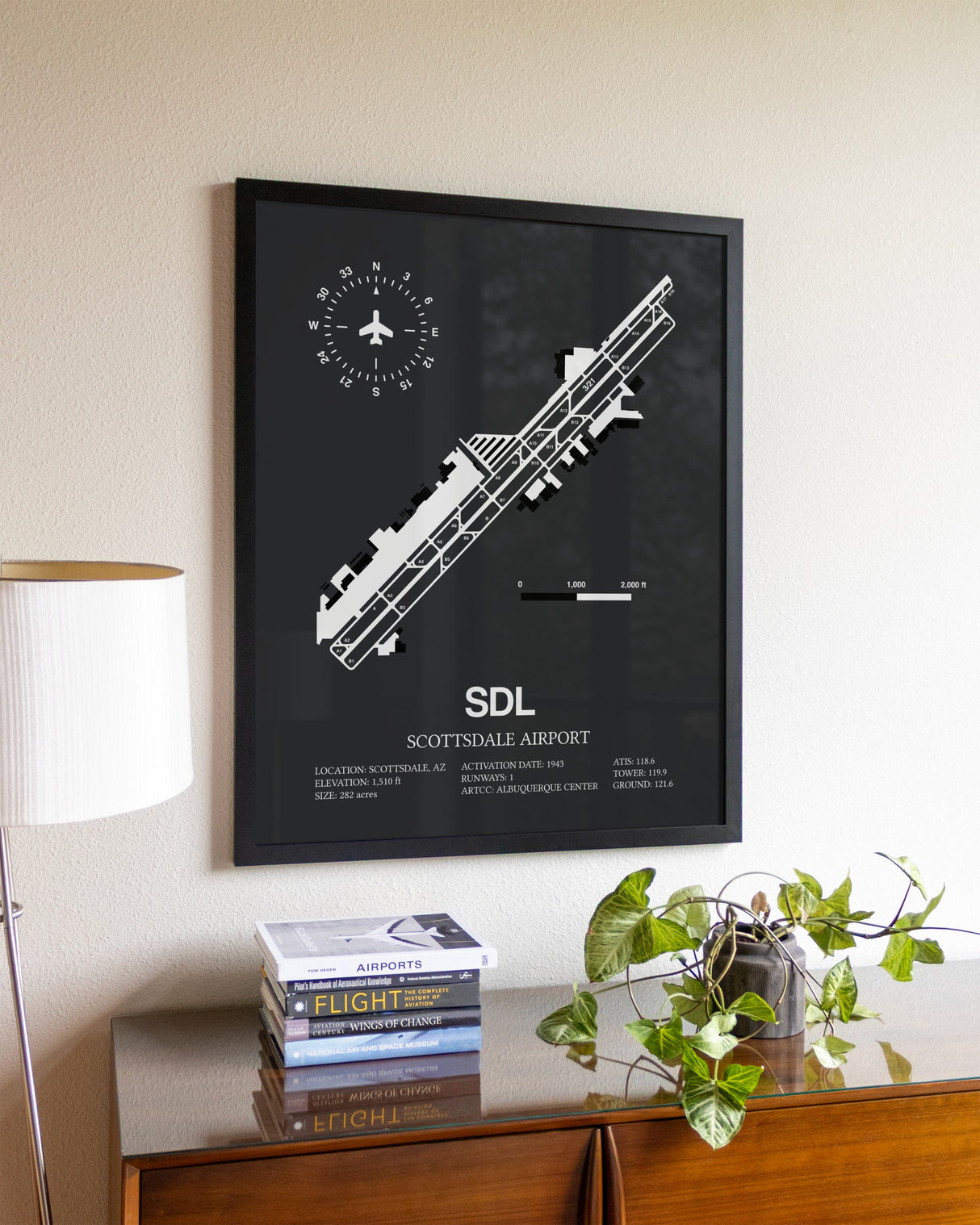 Gray Framed Scottsdale Airport wall art poster in black frame