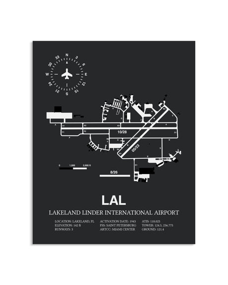 Gray Framed Lakeland Linder International Airport layout wall art poster