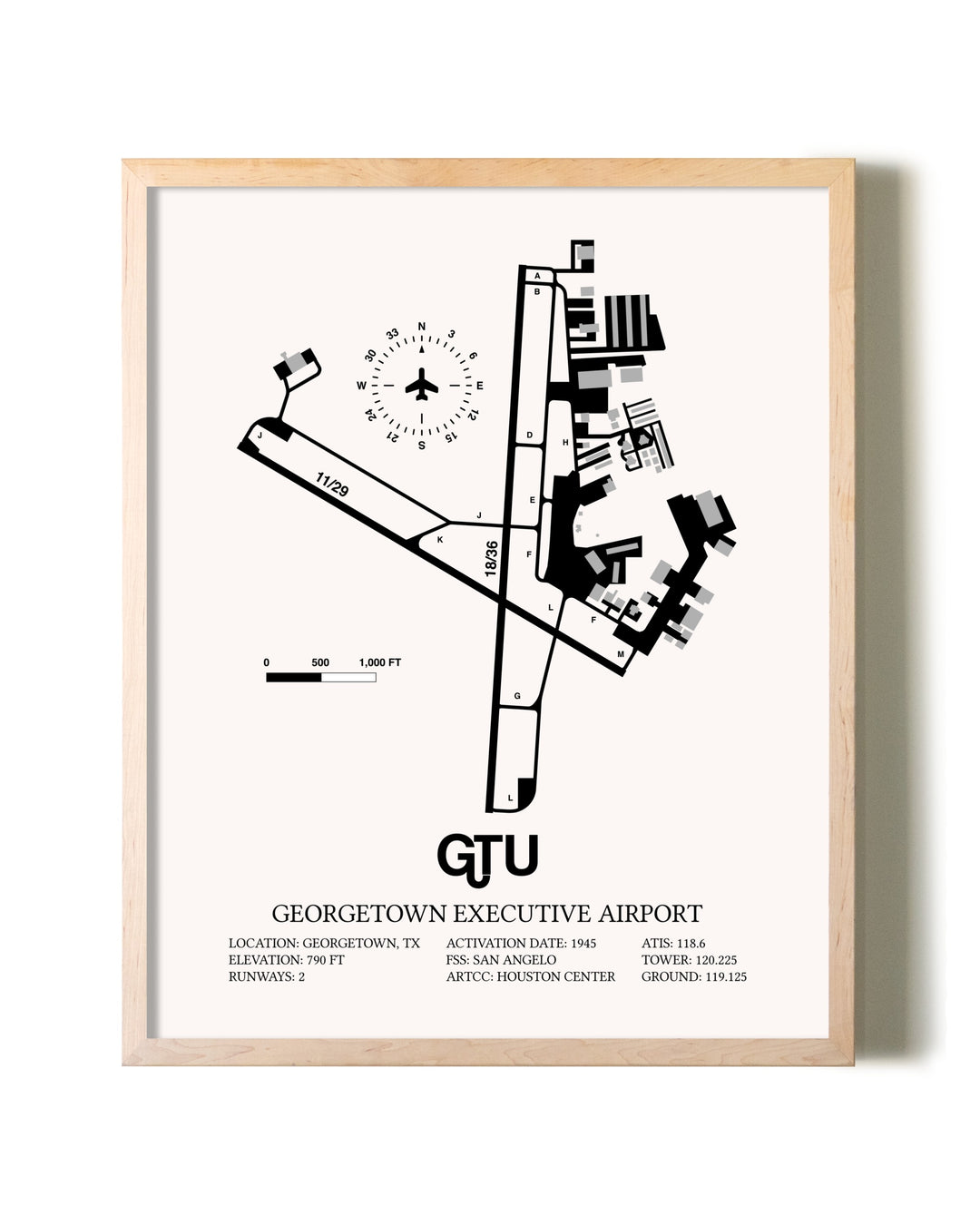 Georgetown Executive Airport At Johnny Gantt Field framed wall art in white frame