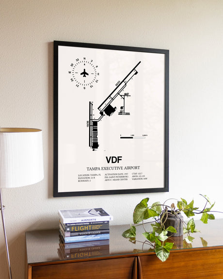 Tampa Executive Airport aviation wall décor in black wood frame