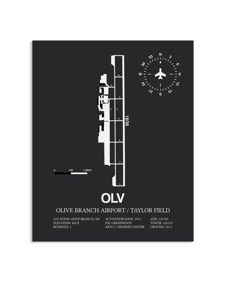Gray Framed Olive Branch Airport / Taylor Field layout wall art poster
