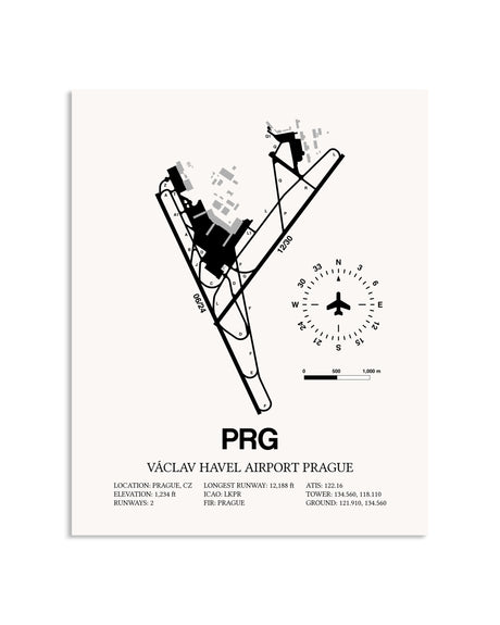 Gray Vaclav Havel Airport Prague framed poster displayed in an airplane hangar