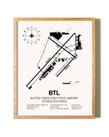 Battle Creek Executive Airport At Kellogg Field framed print in natural wood frame