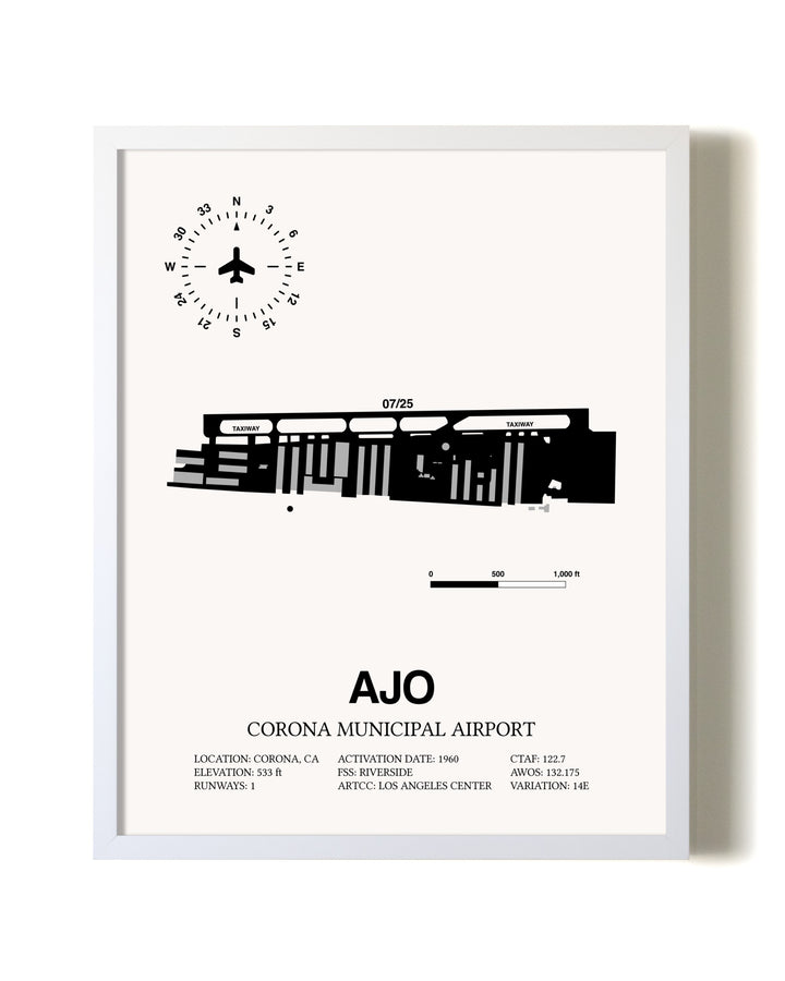 Corona Municipal Airport airport map poster in oak frame