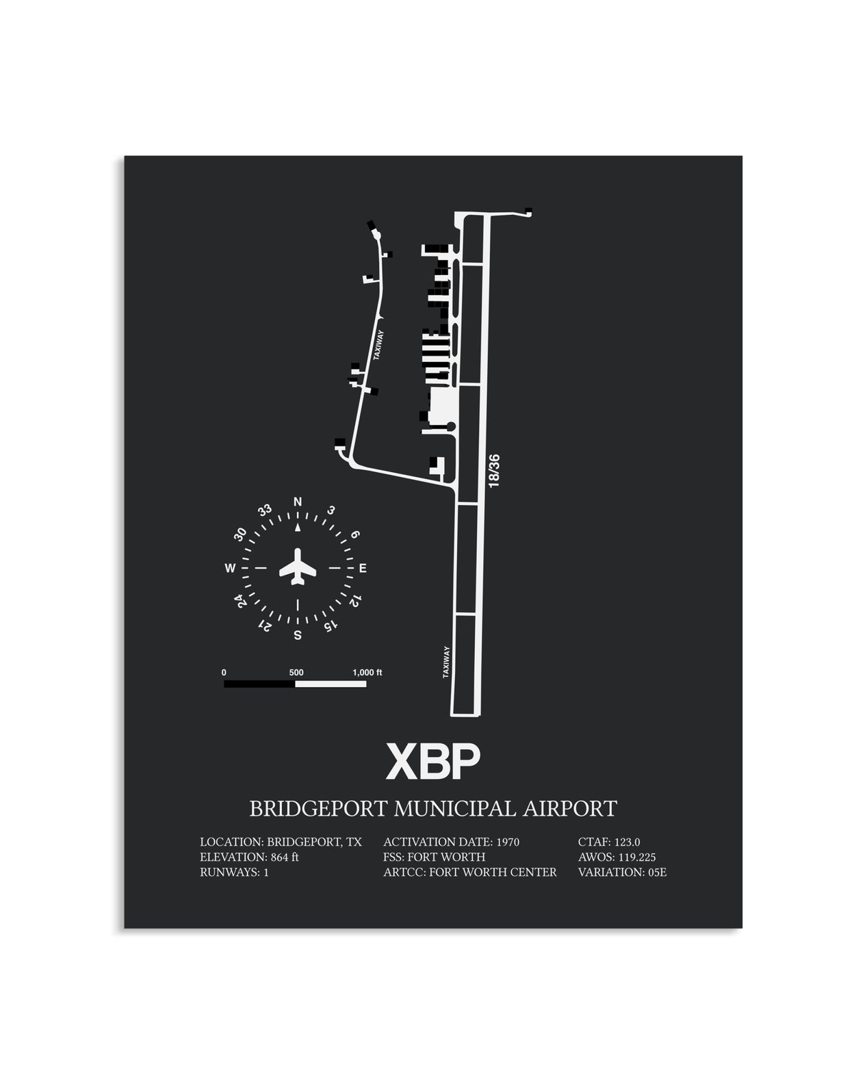 Gray Framed Bridgeport Municipal Airport layout wall art poster