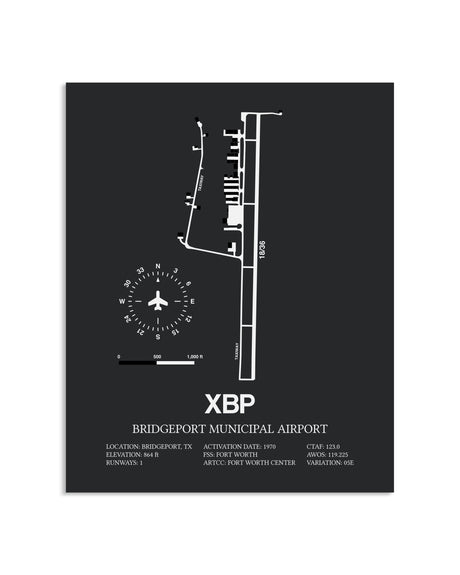 Gray Framed Bridgeport Municipal Airport layout wall art poster