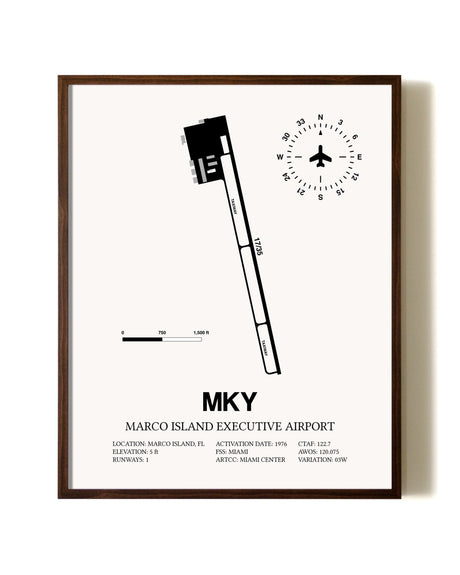 Marco Island Executive Airport aviation print in walnut frame